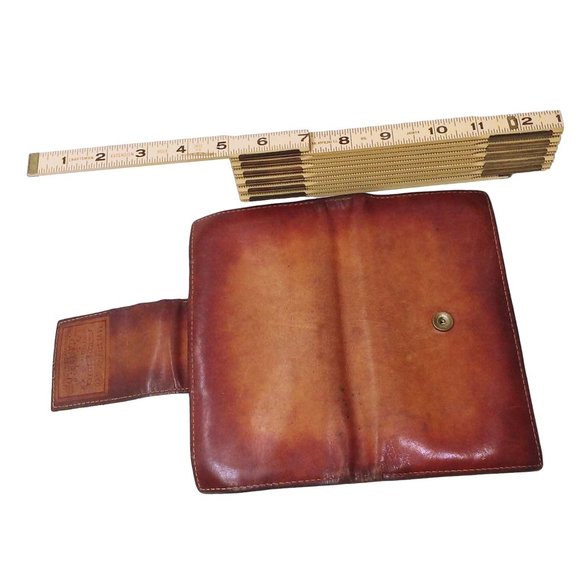 Vintage 70s-80s Levi Strauss & Co Leather Wallet Kiss-Lock Check/Bills Logo Tan - Picture 9 of 13